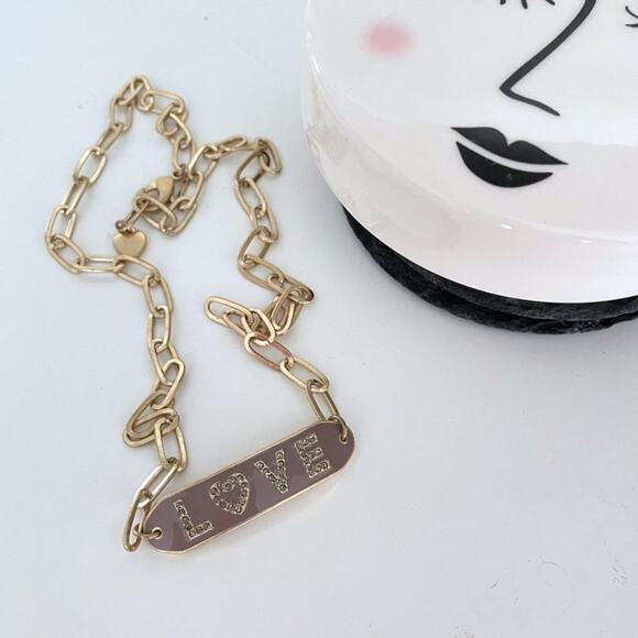 Marlyn Schiff Love Plate Gold Link Necklace - Picture 1 of 5